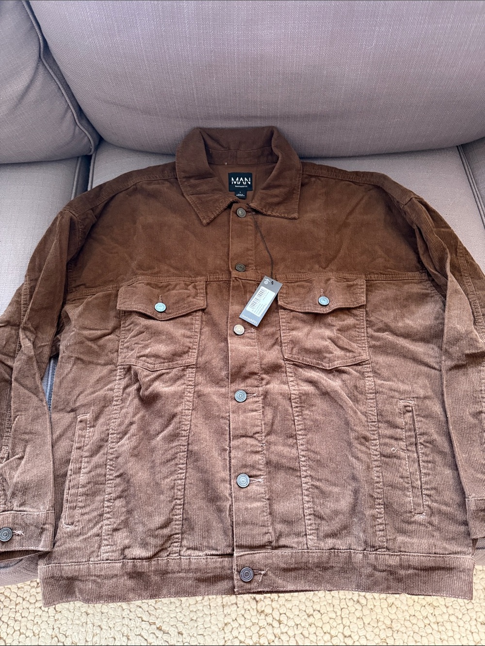 NWT boohoo Man Brown Corduroy Oversized Trucker Jacket - Men's Size L